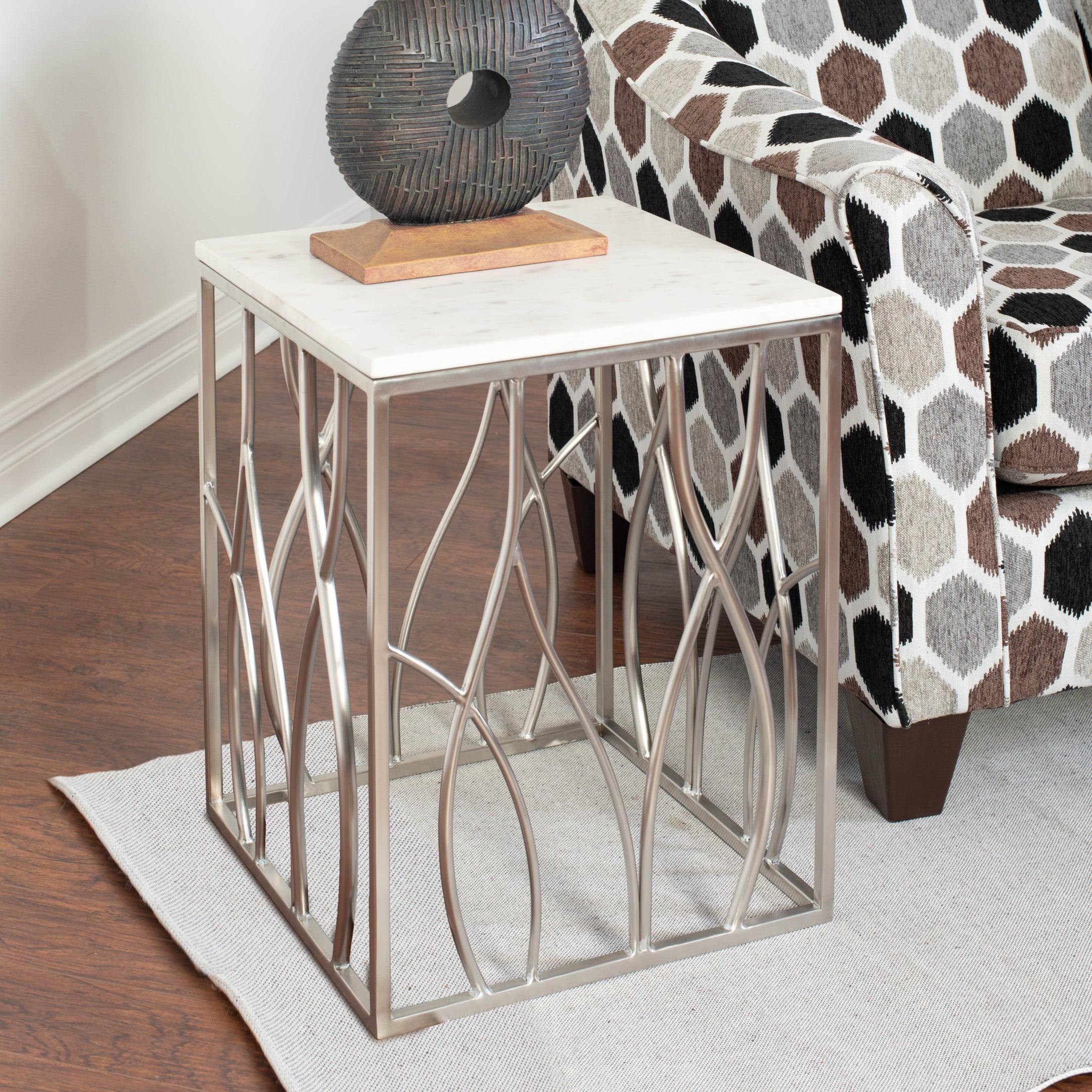 Kameral Square Marble End Table with Stainless Steel Base