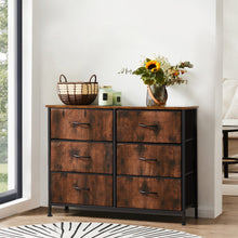 Cargar imagen en el visor de la galería, Sweetcrispy 6 Drawer Dresser with Metal Frame and Wooden Top for TV, Brown
