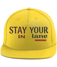 Load image into Gallery viewer, STAY IN YOUR lane 01-02 Designer Embroidered Cotton Twill Flat Brim Baseball Cap (6 colors)
