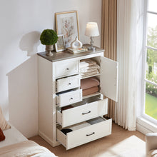 Charger l&#39;image dans la galerie, Farmhouse Rustic Wood 5 Drawer Tall Chest of Drawers, White
