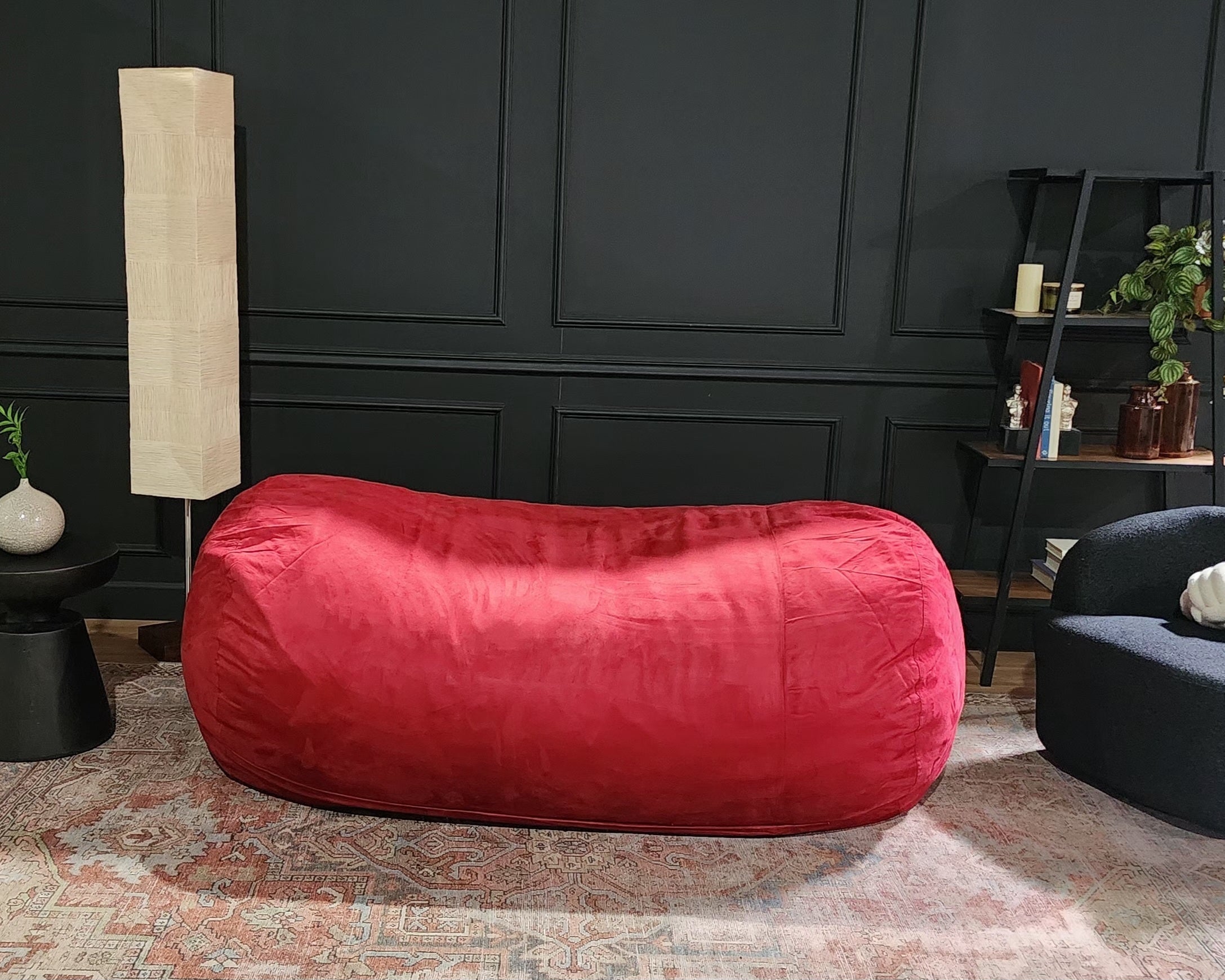 Traditional 8 Foot Cylindrical Suede Bean Bag, Red