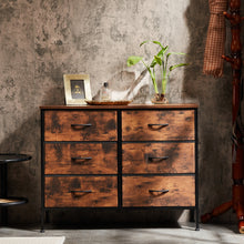 Cargar imagen en el visor de la galería, Sweetcrispy 6 Drawer Dresser with Metal Frame and Wooden Top for TV, Brown
