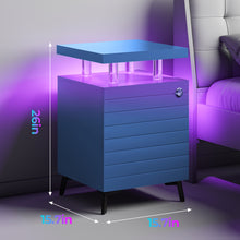 Charger l&#39;image dans la galerie, LED Nightstand with 4 Acrylic Columns and Drawers, Blue

