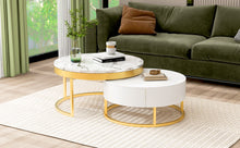 Cargar imagen en el visor de la galería, Modern Round Nesting Coffee Tables with 2 Drawers, Golden+White
