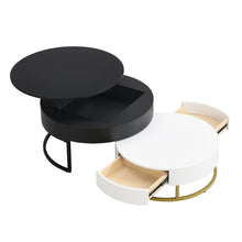 Cargar imagen en el visor de la galería, Modern Round Lift-top Nesting Coffee Tables with 2 Drawers, White &amp; Black
