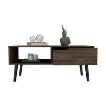 Load image into Gallery viewer, Open Shelf One Drawer Coffee Table (Dark Walnut Finish)
