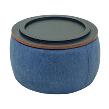 Charger l&#39;image dans la galerie, Round Storage Ottoman, 2 in 1 Function, Works as End Table or Ottoman, Navy
