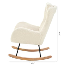 Charger l&#39;image dans la galerie, Adjustable Headrest &amp; Pocket Teddy Upholstered Nursery Rubberwood Rocking Chair with High Backrest, Beige
