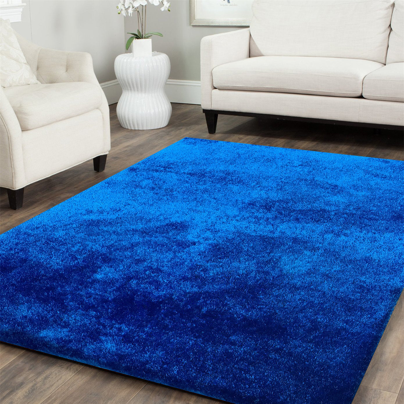 Fuzzy Shaggy Hand Tufted Area Rug, Blue