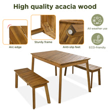 Charger l&#39;image dans la galerie, GO 3 Pieces Acacia Wood Table &amp; 2 Benches Indoor/Outdoor Patio/Porch Furniture Set, Natural
