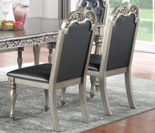 Carica l&#39;immagine nel visualizzatore di Gallery, Upholstered Antiqued Tufted Back Kitchen &amp; Dining Room Chairs, Set of 2, Grey+ Silver Finish
