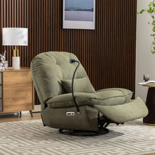 Load image into Gallery viewer, Smart Power 270° Swivel Glider Recliner Gaming Chair with USB Charger, Phone Holder, Hidden Storage Compartments and Bluetooth Music Player, Green
