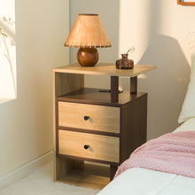 Charger l&#39;image dans la galerie, Nightstand with 2 Drawers, USB Ports &amp; Outlet Charging Station (Walnut Color)
