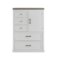 Charger l&#39;image dans la galerie, Farmhouse Rustic Wood 5 Drawer Tall Chest of Drawers, White
