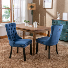 Cargar imagen en el visor de la galería, High-end Tufted Solid Wood Contemporary Velvet Upholstered Dining Chair with Wood Legs Nailhead Trim 2-Pcs Set, Blue
