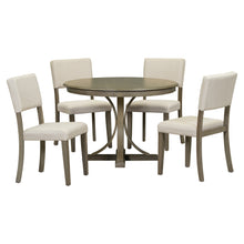 Cargar imagen en el visor de la galería, TREXM 5 Piece Retro Round Kitchen &amp; Dining Furniture Set with Curved Trestle Style Table Legs and 4 Upholstered Chairs,Taupe Color
