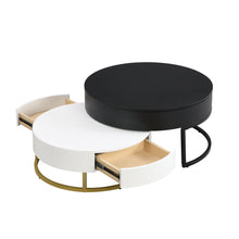 Cargar imagen en el visor de la galería, Modern Round Lift-top Nesting Coffee Tables with 2 Drawers, White &amp; Black
