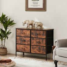 Cargar imagen en el visor de la galería, Sweetcrispy 6 Drawer Dresser with Metal Frame and Wooden Top for TV, Brown
