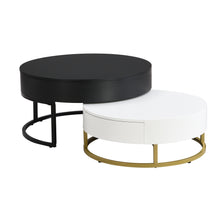 Cargar imagen en el visor de la galería, Modern Round Lift-top Nesting Coffee Tables with 2 Drawers, White &amp; Black
