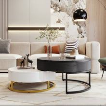 Cargar imagen en el visor de la galería, Modern Round Lift-top Nesting Coffee Tables with 2 Drawers, White &amp; Black
