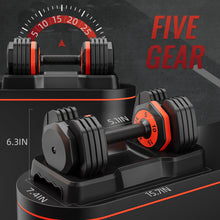 Cargar imagen en el visor de la galería, 25lbs 5 in 1 Single Adjustable Dumbbell Free Weight with Anti-Slip Metal Handle
