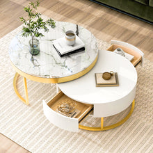 Cargar imagen en el visor de la galería, Modern Round Nesting Coffee Tables with 2 Drawers, Golden+White
