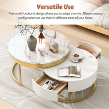 Cargar imagen en el visor de la galería, Modern Round Nesting Coffee Tables with 2 Drawers, Golden+White
