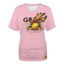 Load image into Gallery viewer, Grace 101-01 Ladies Designer V-neck Pleated T-shirt (4 colors)
