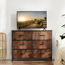 Carica l&#39;immagine nel visualizzatore di Gallery, Sweetcrispy 6 Drawer Dresser with Metal Frame and Wooden Top for TV, Brown
