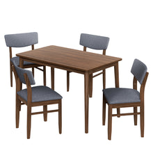 Cargar imagen en el visor de la galería, 5 Piece Modern Rubberwood Kitchen &amp; Dining Furniture Set with 1 Rectangular Table and 4 Cushioned Chairs, Walnut Color + Grey
