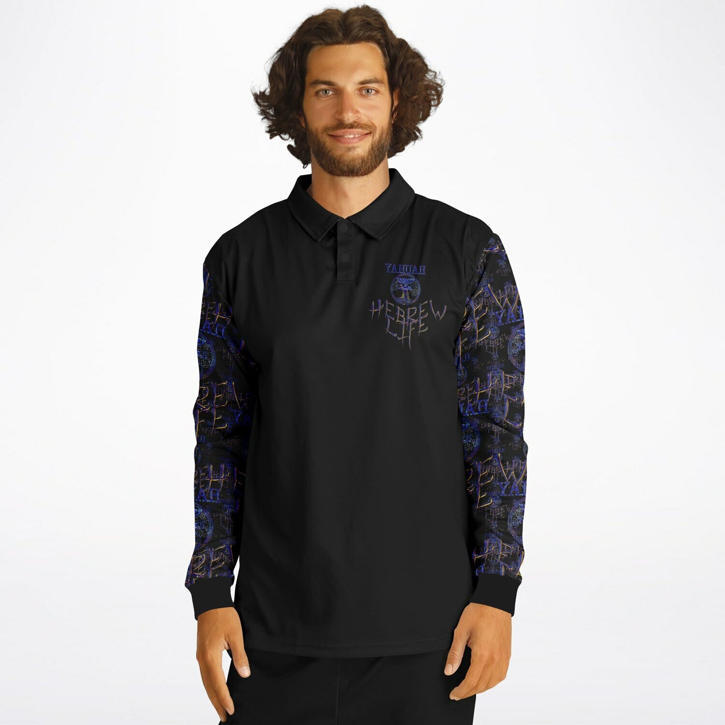 Hebrew Life 01-02 Men’s Designer Long Sleeve Polo Shirt
