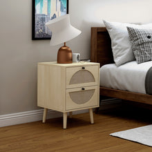 Charger l&#39;image dans la galerie, Set of 2 Nightstand End Tables with Rattan Drawers, Natural
