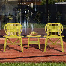 Cargar imagen en el visor de la galería, 3 Piece Hollow Design Retro Outdoor Patio Table and Lounge Chairs Furniture Set with Open Shelf and Widened Seats (Yellow)
