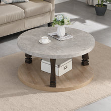 Cargar imagen en el visor de la galería, Mid-Century 2-Tier Round Coffee Table with Storage Shelf, Grey
