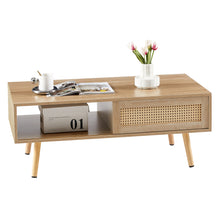 Charger l&#39;image dans la galerie, 41.34&quot; Modern Rattan Coffee Table with Sliding Door Storage (Natural)
