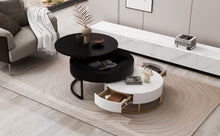 Cargar imagen en el visor de la galería, Modern Round Lift-top Nesting Coffee Tables with 2 Drawers, White &amp; Black
