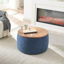 Load image into Gallery viewer, Round Storage Ottoman, 2 in 1 Function, Works as End Table or Ottoman, Navy
