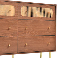 Load image into Gallery viewer, Six Drawer Highboard Walnut Rattan Dresser
