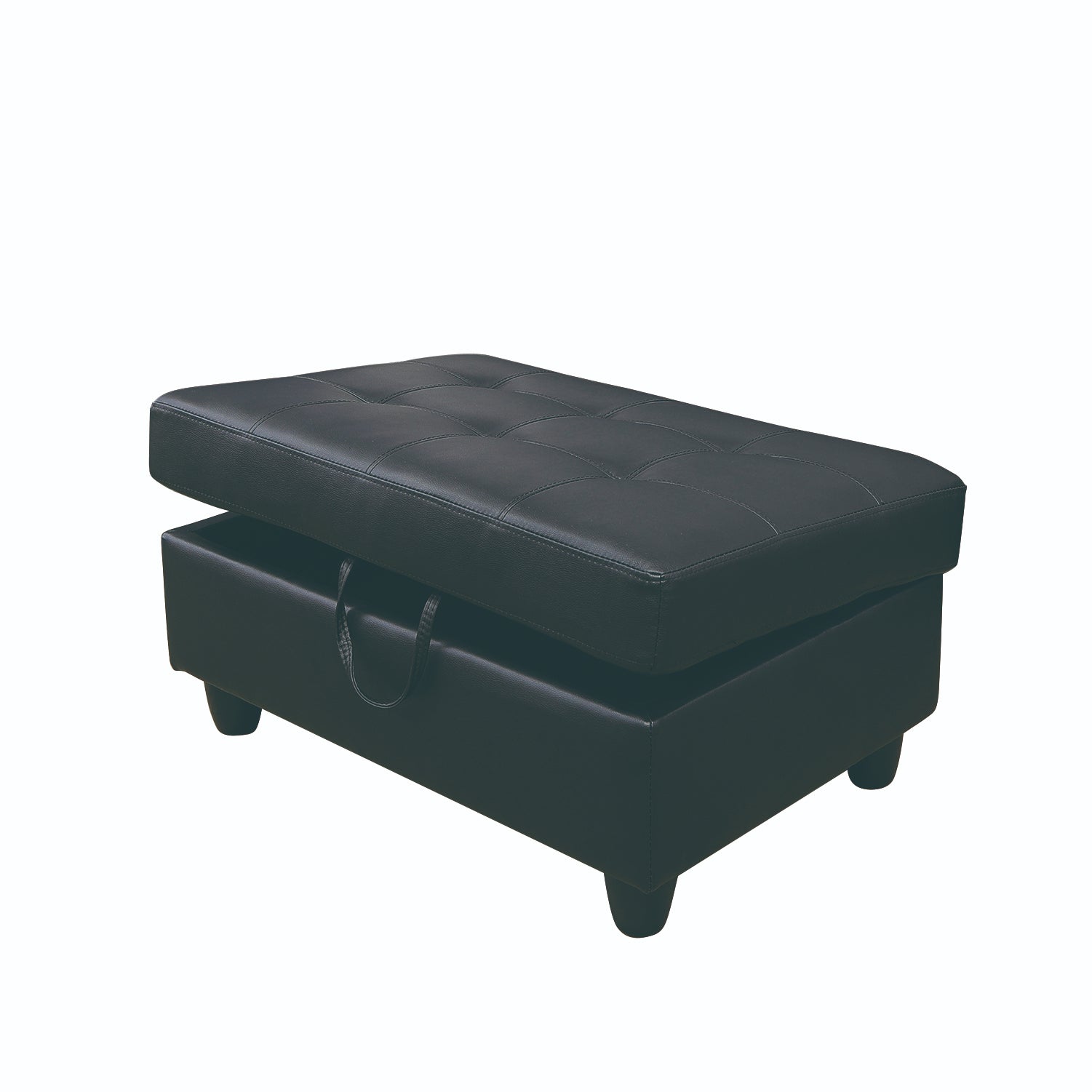 Rectangular Tufted Faux Leather Accent Storage Ottoman, Black