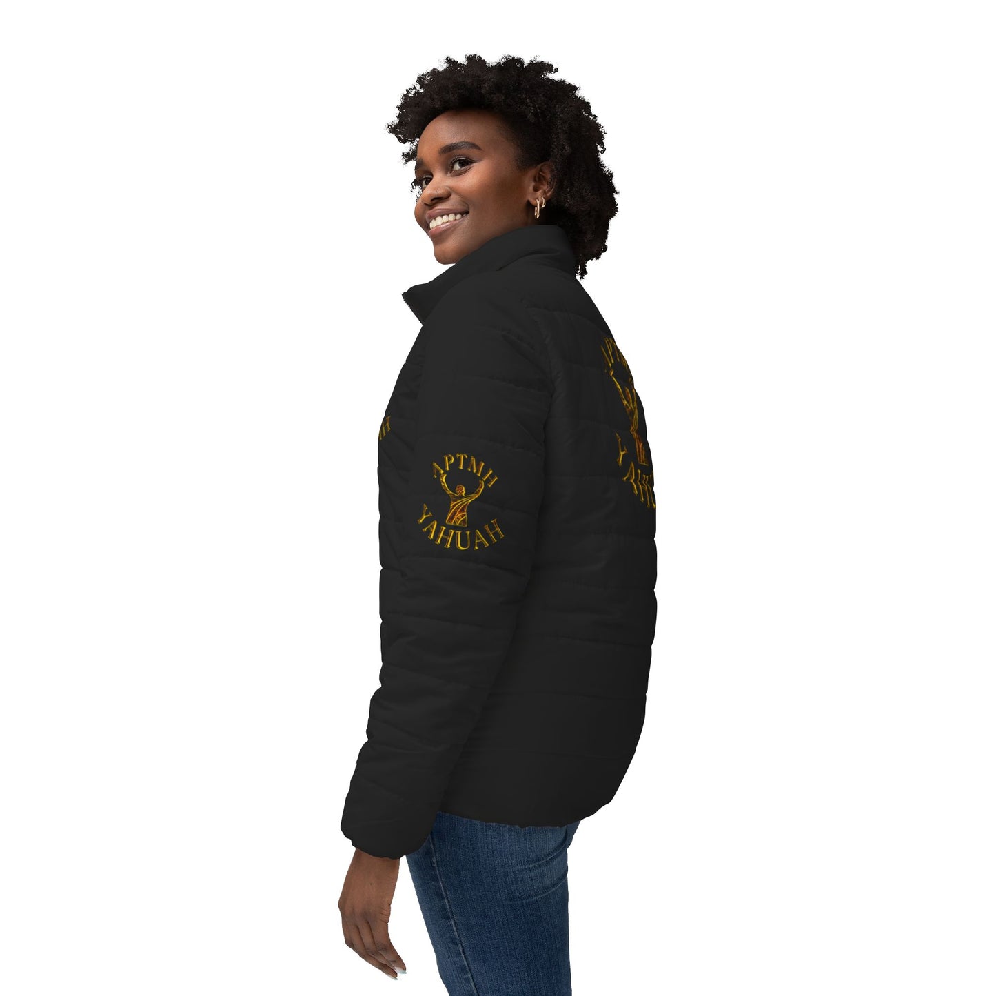 All Praise The Most High Yahuah 01-01 Ladies Designer Puffer Jacket, Black