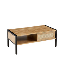 Load image into Gallery viewer, 40.16&quot; Rattan Storage Coffee Table with Sliding Door (Natural)
