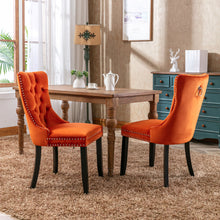 Cargar imagen en el visor de la galería, High-end Tufted Solid Wood Contemporary Velvet Upholstered Dining Chair with Wood Legs Nailhead Trim 2-Pcs Set, Orange
