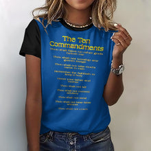 Cargar imagen en el visor de la galería, Diez Mandamientos 01 Camiseta de algodón de diseñador para mujer (4 colores) 
