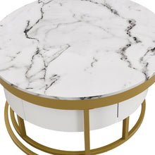 Cargar imagen en el visor de la galería, Modern Round Nesting Coffee Tables with 2 Drawers, Golden+White
