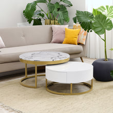 Cargar imagen en el visor de la galería, Modern Round Nesting Coffee Tables with 2 Drawers, Golden+White
