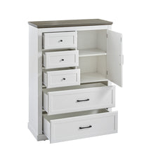 Charger l&#39;image dans la galerie, Farmhouse Rustic Wood 5 Drawer Tall Chest of Drawers, White
