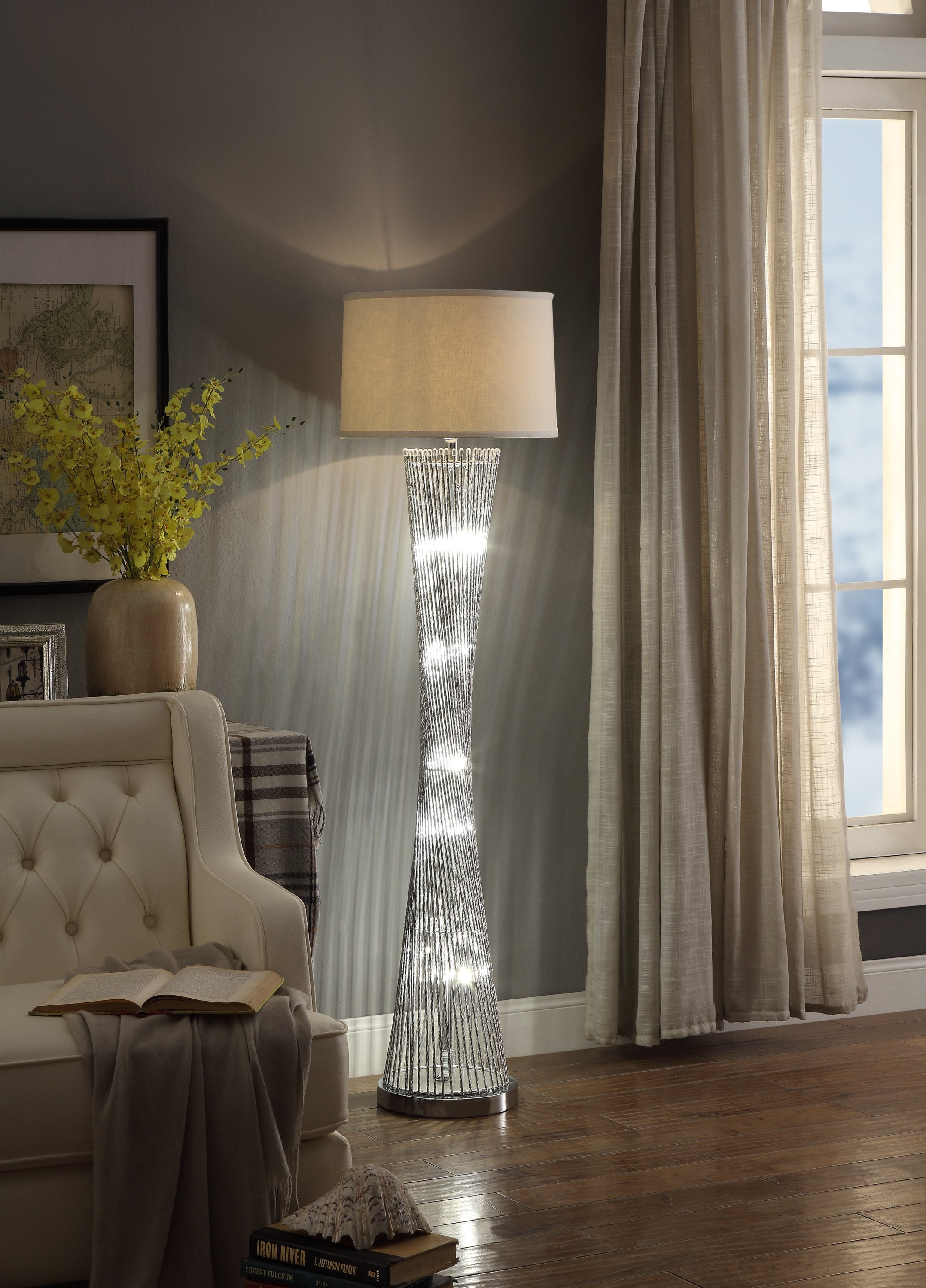 Luxurious 1pc Modern Aesthectic LED Floor Lamp for Living Room or Bedroom with Silver Finish
