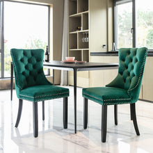 Carica l&#39;immagine nel visualizzatore di Gallery, High-end Tufted Solid Wood Contemporary Velvet Upholstered Dining Chair with Wood Legs Nailhead Trim 2-Pcs Set, Green
