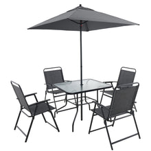 Cargar imagen en el visor de la galería, Five Piece Outdoor Metal Patio Dining Set with Umbrella (Black)
