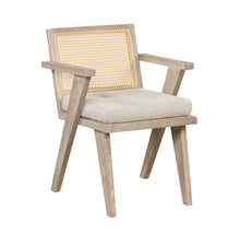 Carica l&#39;immagine nel visualizzatore di Gallery, Mid Century Accent Arm Chair with Handcrafted Rattan Backrest and Padded Seat (Natural)
